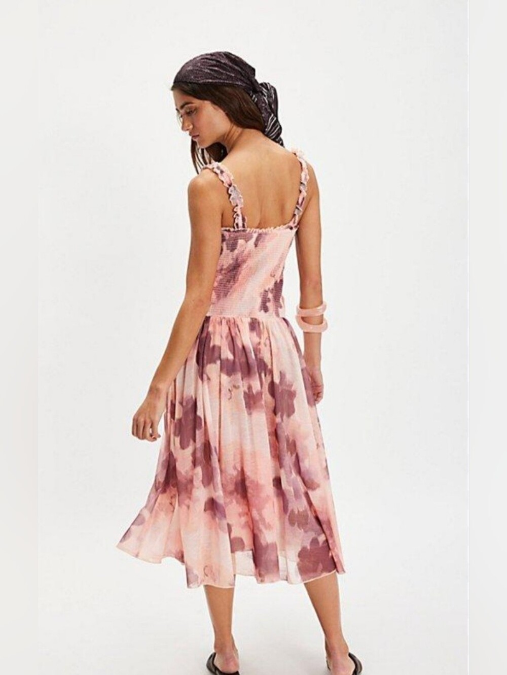 Free People Women's Pink Tessa Smocked Midi Dress size Large brand new - Picture 3 of 7